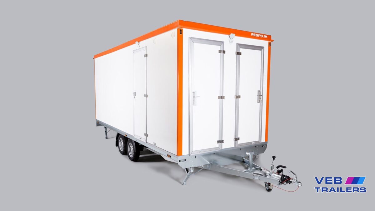 Remorque Base vie chantier 6,12x2,2m PTAC 2T - Réfectoire - WC - Local technique
